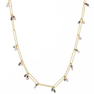 Erin Cuff: 18K Gold Pearl and Black Diamond Grand Abacus Chain Necklace, 20"