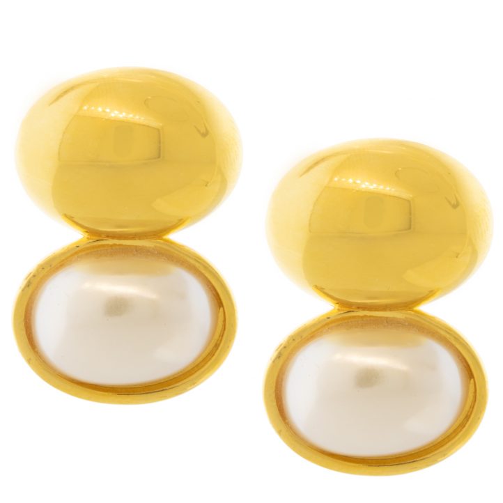 Catherine Canino: Earrings, Demeter Oval Sculpted + Stone, White
