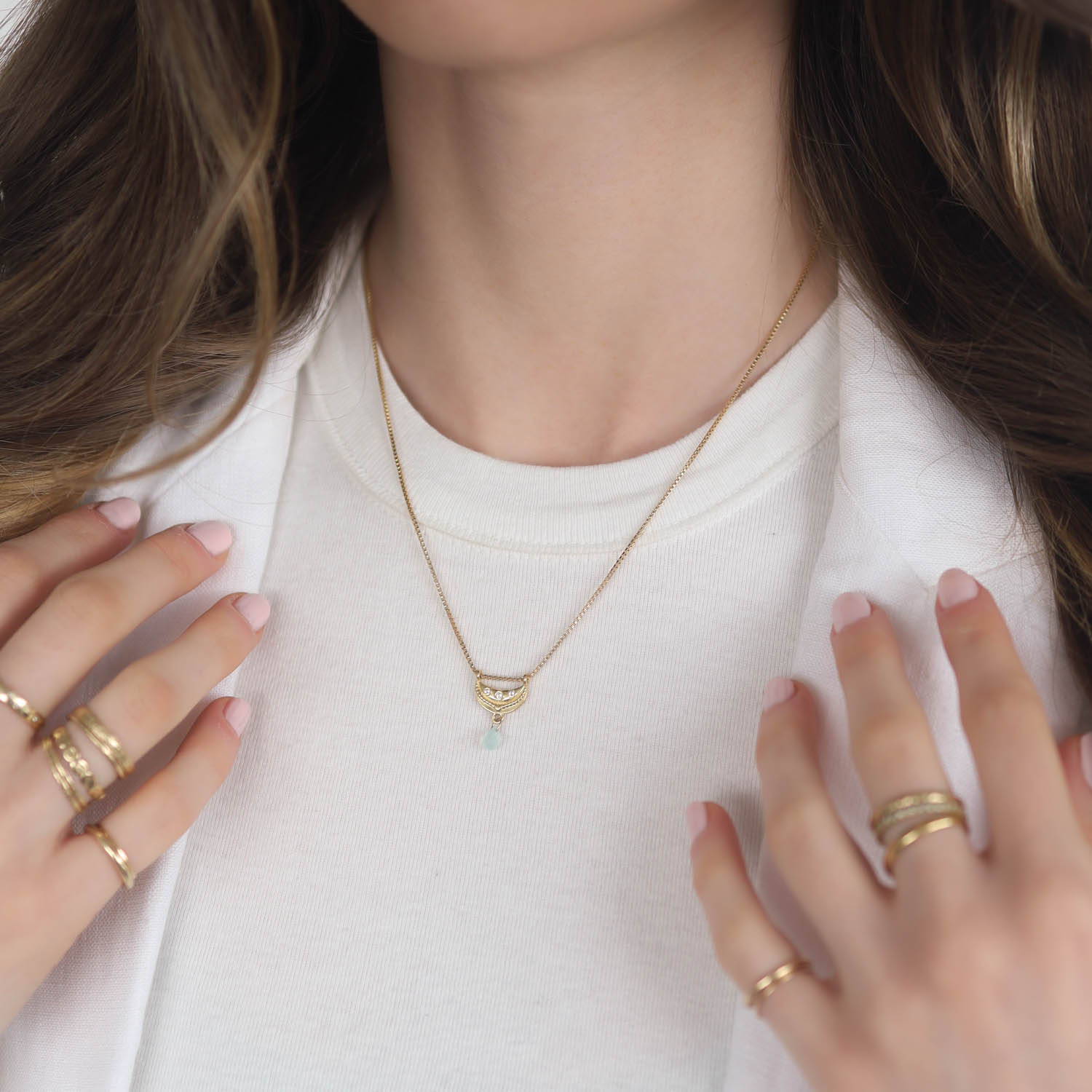 Lulu Designs: Odyssey Necklace, Aqua Chalcedony 3/4 x 9/16, 16-18