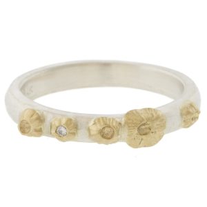 Hannah Blount: Barnacle Ring - Silver + Gold / White Diamond / 6.5 1/8 width