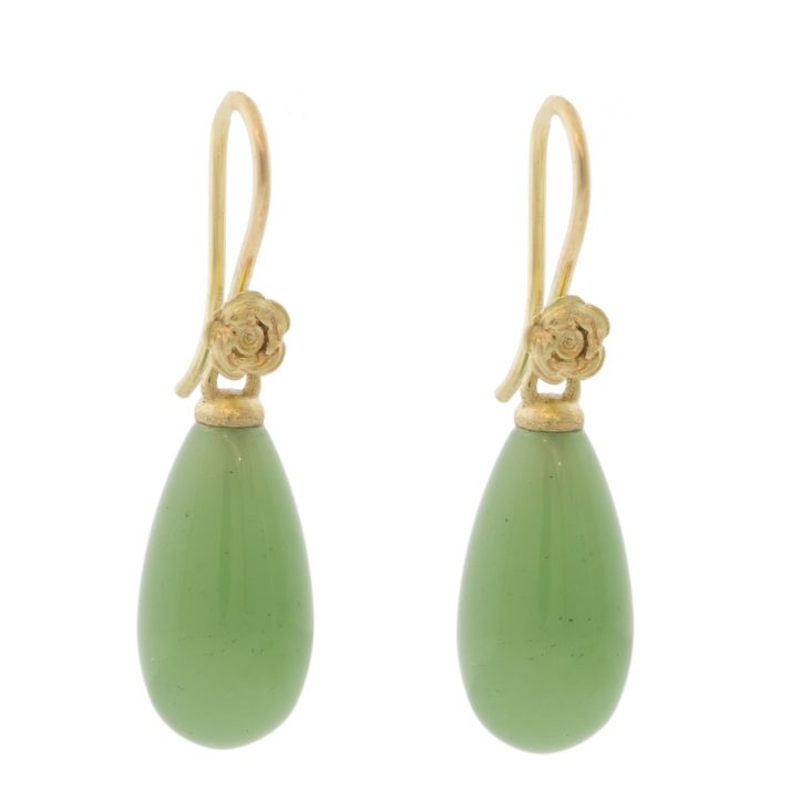 Hannah Blount: Evergreen Jade Garden Earrings - 14k Yellow Gold 1 3/16 x 5/16