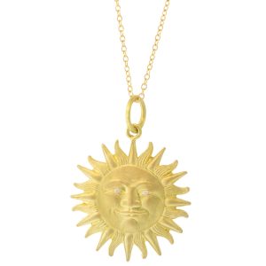 Anthony Lent: Small Sunface Pendant w/ Diamond Eyes, 18k YG, Dia 0.004ct, Chain 16"/18"