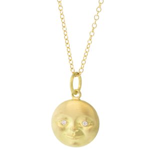Anthony Lent: Moonface Pendant w/ Diamond Eyes (13 mm), 18k YG, Dia 0.02ct, Chain 16"/18"