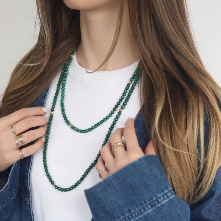 Catherine Canino: Necklace, Long Layering Semi-Precious Stones, Malachite