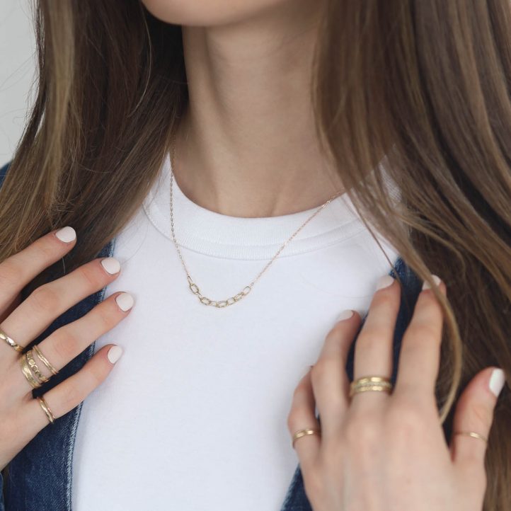 Sarah McGuire: Necklace, Baby Bowline Segment, 18K Gold Links, 14K Gold 17" Chain.