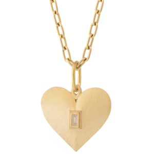 Erica Molinari: 18K Satin Finish Heart Shape set with Diamond Bag-.05ct. "Who, Being Loved is Poor?"-Oscar Wilde