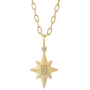 Erica Molinari:18K SATIN finish Baby White diamond baguette star - .05cts "I love my life"