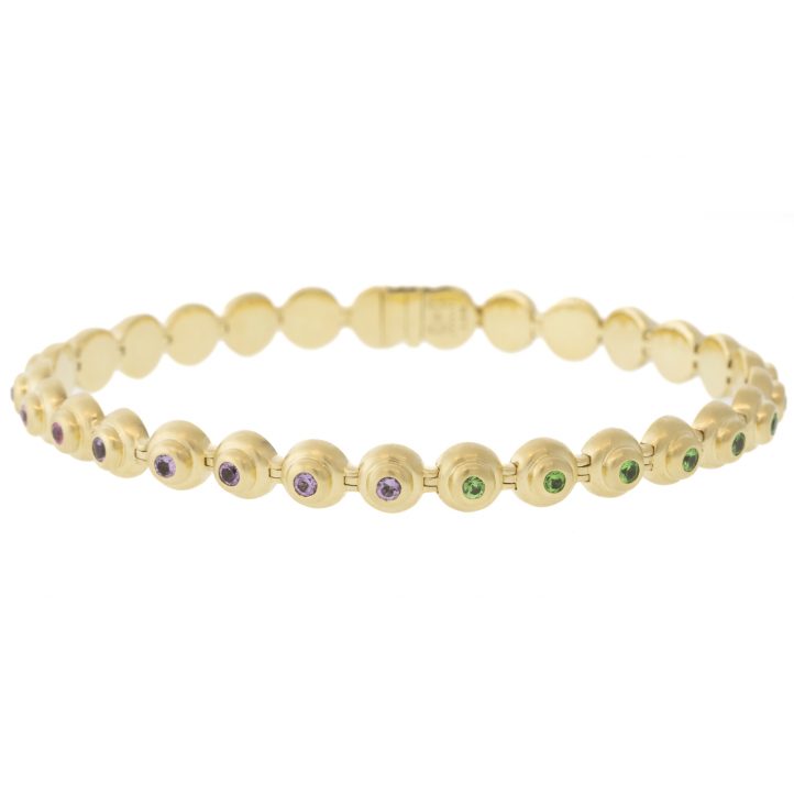 Campbell + Charlotte: Evolve Link Bracelet, Rhodolite Garnet, Pink Sapphire, Amethyst, & Tsavorite, 14k Gold