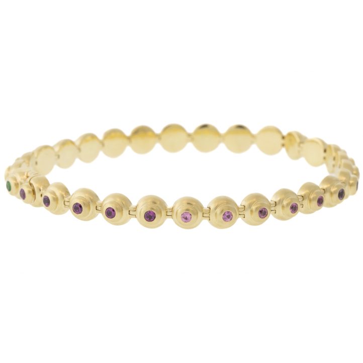Campbell + Charlotte: Evolve Link Bracelet, Rhodolite Garnet, Pink Sapphire, Amethyst, & Tsavorite, 14k Gold