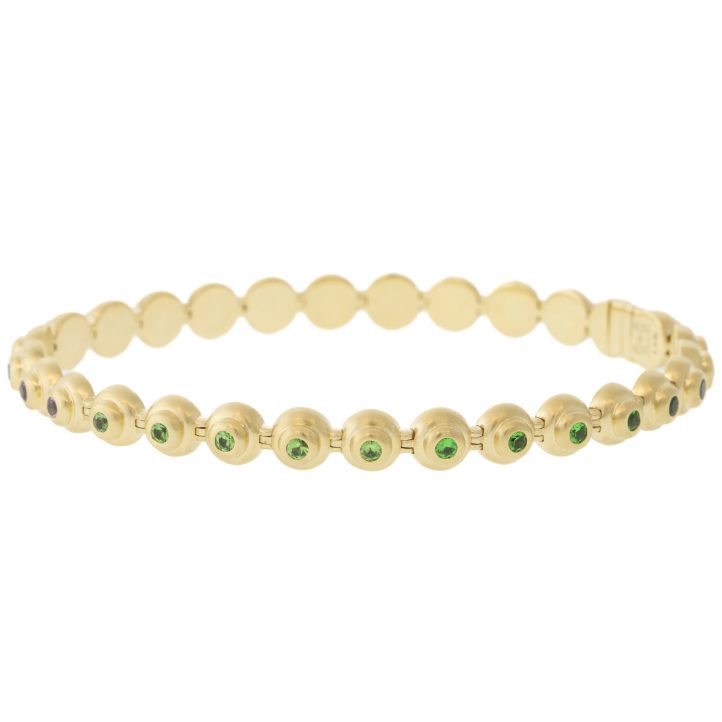 Campbell + Charlotte: Evolve Link Bracelet, Rhodolite Garnet, Pink Sapphire, Amethyst, & Tsavorite, 14k Gold
