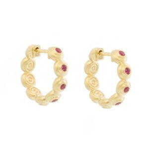 Campbell + Charlotte: Evolve Huggie, Pink Sapphire, 14k Gold