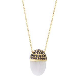 Campbell + Charlotte: Found Cap Pendant Necklace, Blue Sapphire & Blue Lace Agate, 14k Gold