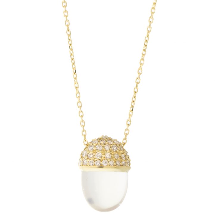 Campbell + Charlotte: Found Cap Pendant Necklace, Moonstone & Diamond, 14k Gold