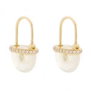 Campbell + Charlotte: Found Cap Huggie, Moonstone & Diamond, 14k Gold