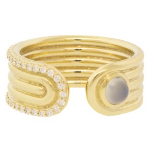 Campbell + Charlotte: Found Cabachon Open Ring, Moonstone & Diamond, 14k Gold