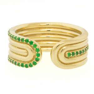 Campbell + Charlotte: Found Ribbed Open Ring, Tsavorite, 14k Gold