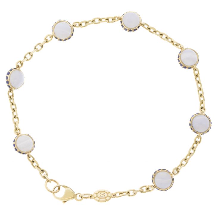 Campbell + Charlotte: Found Cabachon Station Bracelet, Blue Sapphire & Blue Lace Agate, 14k Gold