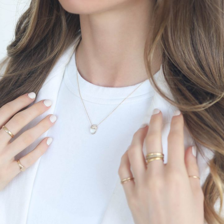 Campbell + Charlotte: Found Cap Pendant Necklace, Moonstone & Diamond, 14k Gold