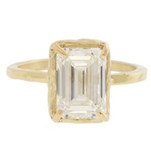 Robin Haley: Ring, 14k Gold, 3 Carat Emerald Cut Lab Grown Diamond, size 6.5