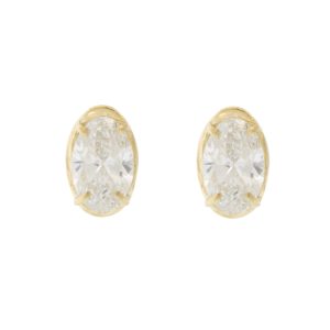 Robin Haley: Stud Earrings, 14k Gold, Oval 1 Carat Lab Grown Diamonds, 2 Carat Pair