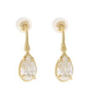 Robin Haley: Earrings, 14k Gold, Pear Lab Grown Diamonds, Branch, 2 Carat Pair
