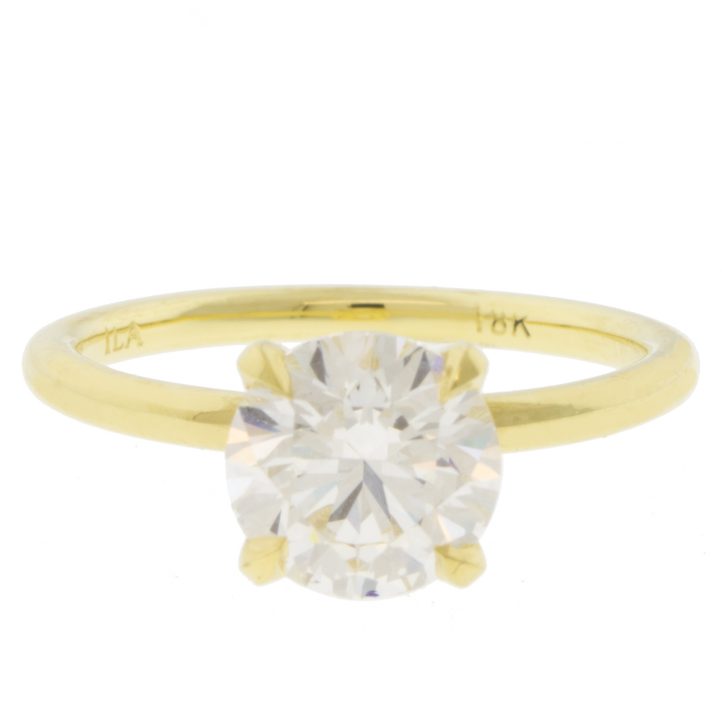 ILA UNBRIDALED : Solitaire Engagement Ring,Lab Grown 2.00ct G/VS2 Round,18k Yellow Gold,Size,6.5