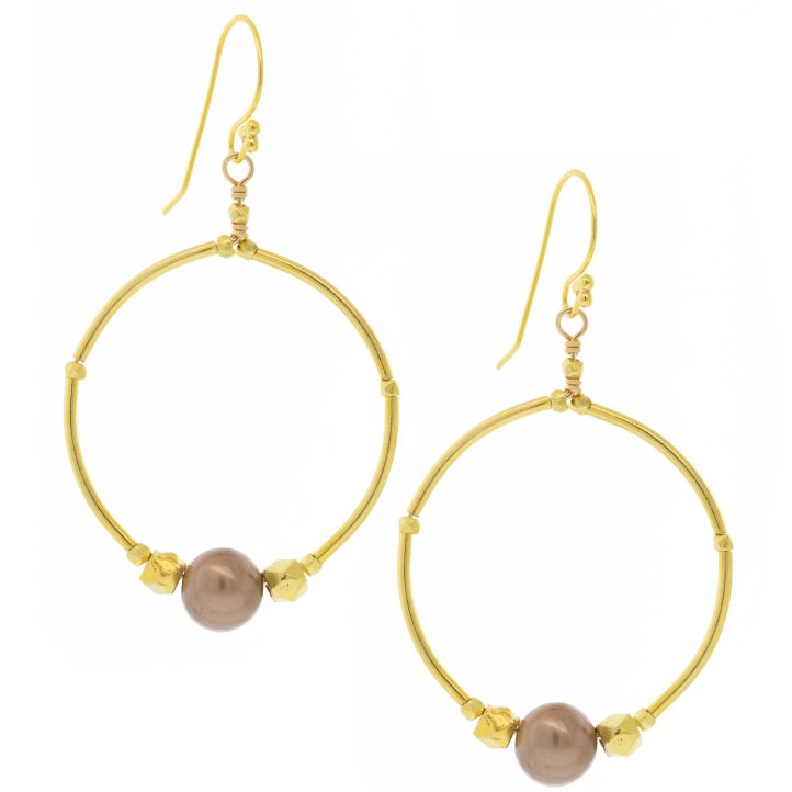 Robindira Unsworth: Fresh Water Pearl Earring, 14k gold vermeil, Hoops w/ Blush Pearl