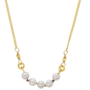 Robindira Unsworth: Fashion Necklace, 14k gold vermeil chain w/ 4 White Freshwater Pearls on silk cord