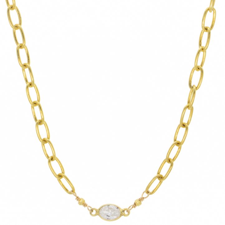 Robindira Unsworth: Fashion Necklace, 14k gold vermeil chain w/ Single CZ