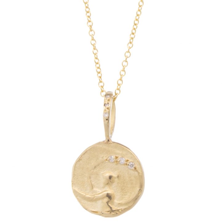 Robin Haley: Necklace, 14k Gold, Trust Artifact, gold/dia bail, 18" chain, 3 dia in artifact, 0.6 tcw