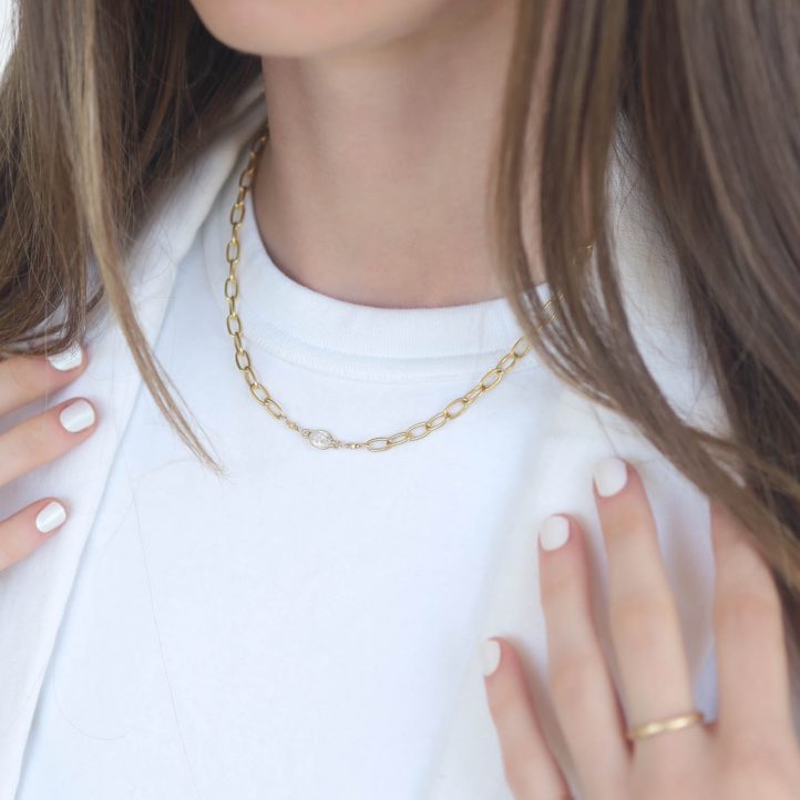 Robindira Unsworth: Fashion Necklace, 14k gold vermeil chain w/ Single CZ