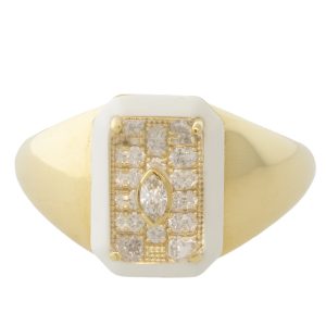 L'atelier Nawbar:Ring,18k The Rabbit Pinky encrusted with white diamonds framed with resin,0.03ct Marquise white diamond,hand painted enamel,4.57g