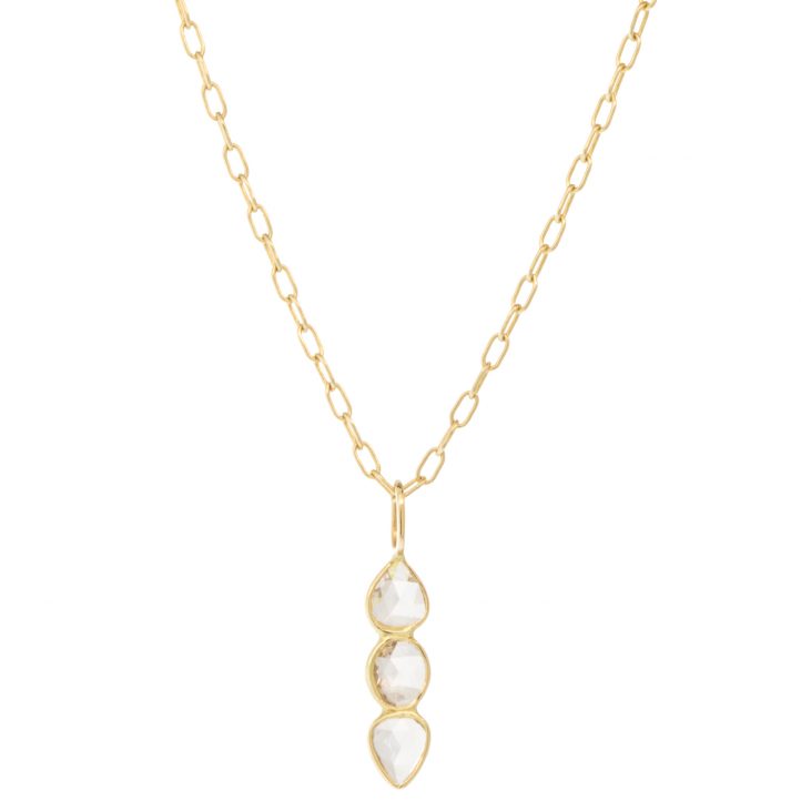 Celine Daoust: Necklace, 3 Rosecut Diamonds, 14k yg