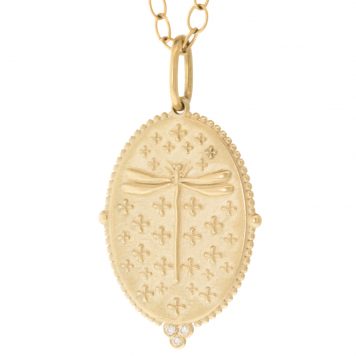 Erica Molinari: 14K Large oval Dragonfly-'Everywhere is here & every when is now' DANTE,0.0225CTS