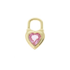 Three Stories Jewelry: SINGLE Beating Heart Pink Sapphire Charm, 14k yellow gold