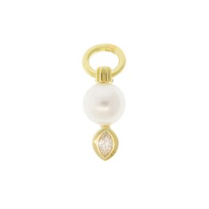 Three Stories Jewelry: SINGLE Classic Small Pearl Charm, 0.04 TCW GSI Diamonds, 14k yellow gold