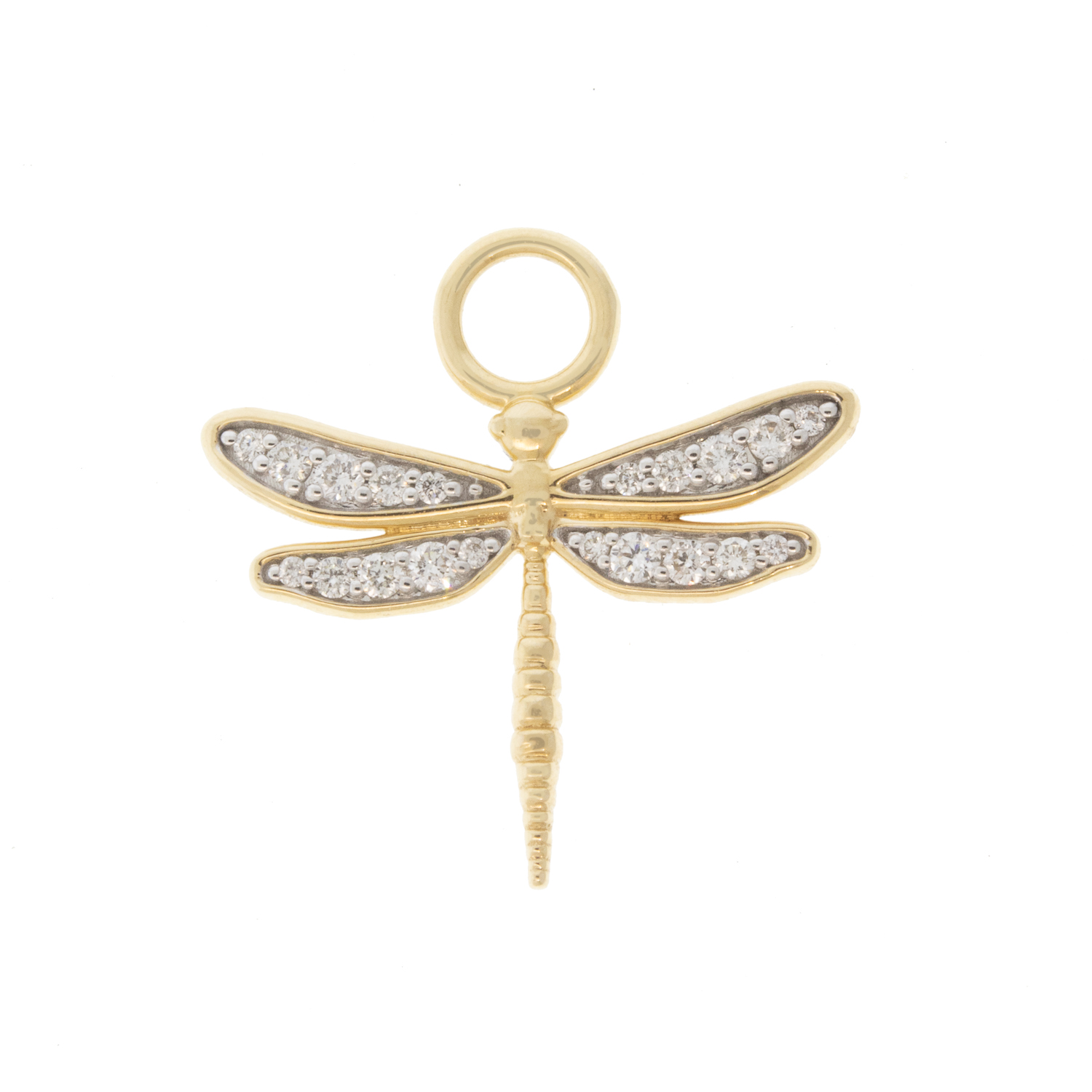 Three Stories Jewelry: SINGLE Small Dragonfly Charm, Diamonds, 14k yellow gold