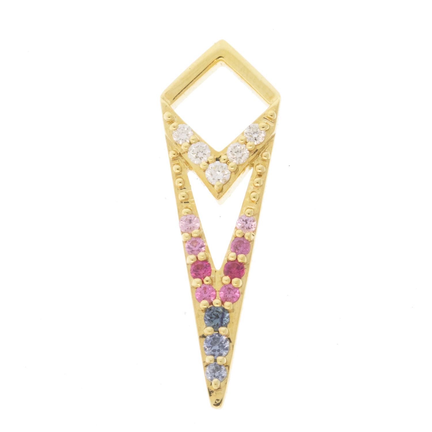 Three Stories Jewelry: SINGLEOmbre Dagger Charm,Diamonds and Sapphires, 14k yellow gold