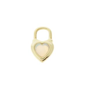 Three Stories Jewelry: SINGLE Beating Heart White Opal Charm, 14k yellow gold