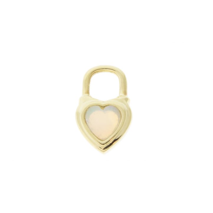 Three Stories Jewelry: SINGLE Beating Heart White Opal Charm, 14k yellow gold
