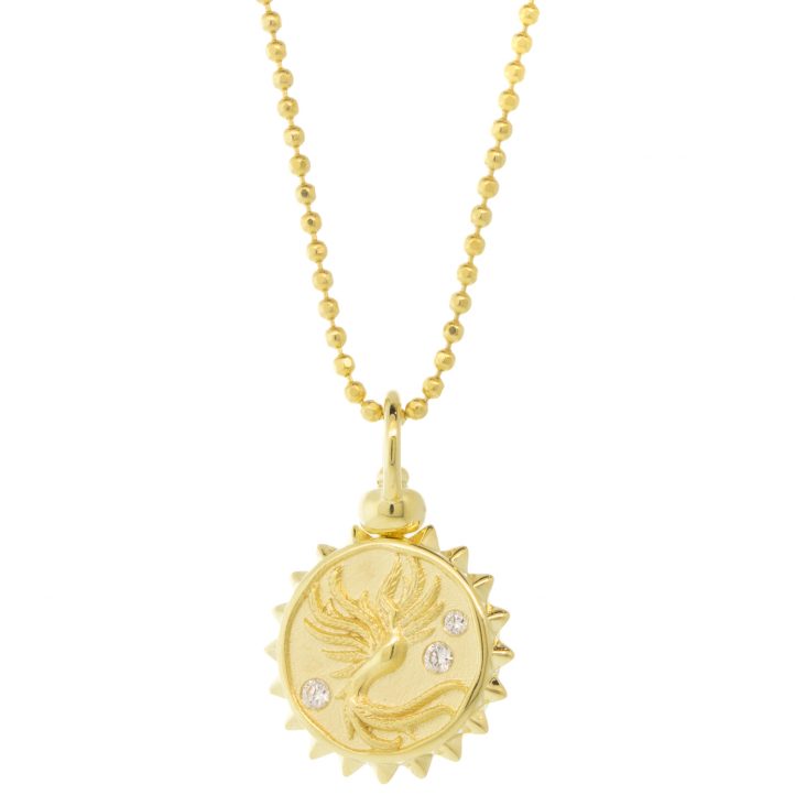 Three Stories Jewelry: SINGLE Phoenix Rising Double Sided Top Switch Charm, 0.18 TCW GSI Diamonds, 14k yellow gold