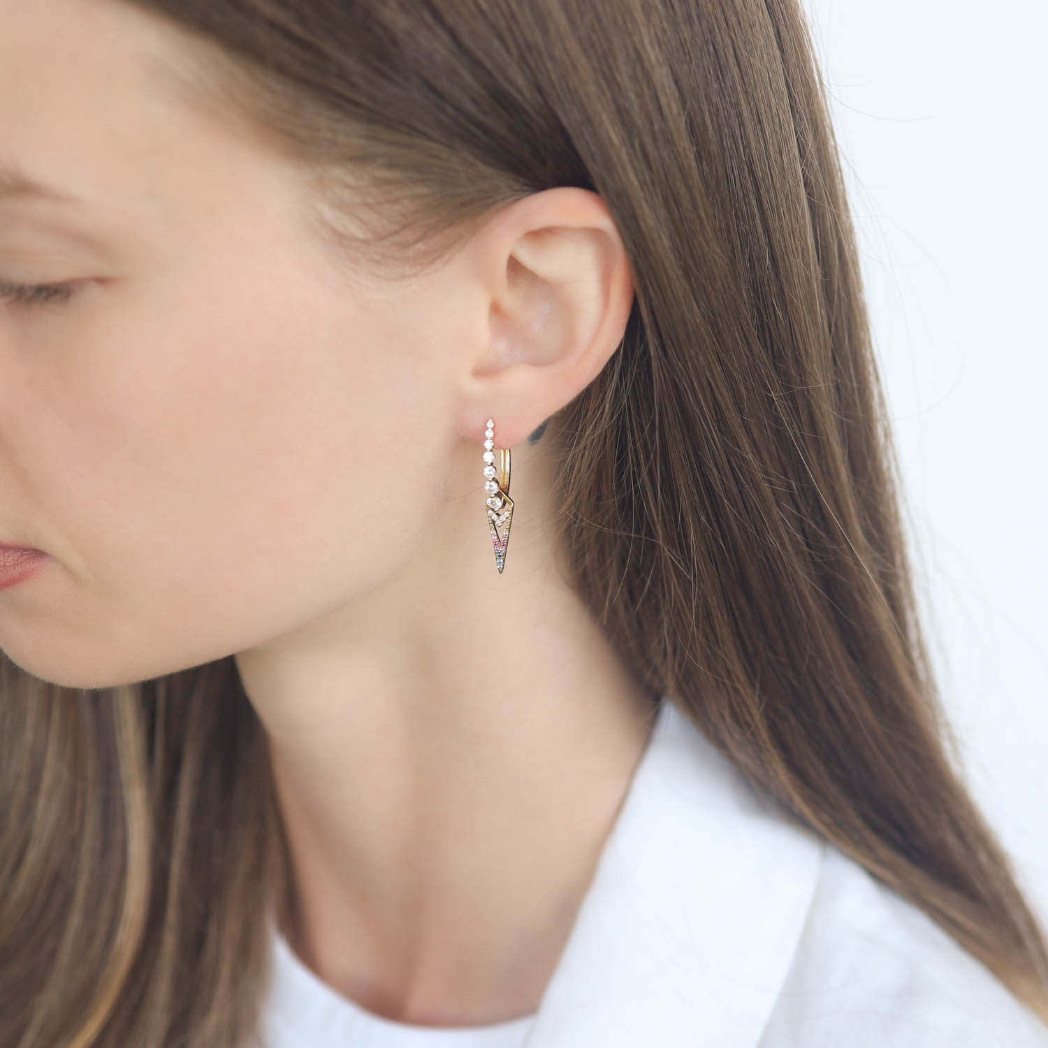 Three Stories Jewelry: SINGLEOmbre Dagger Charm,Diamonds and Sapphires, 14k yellow gold