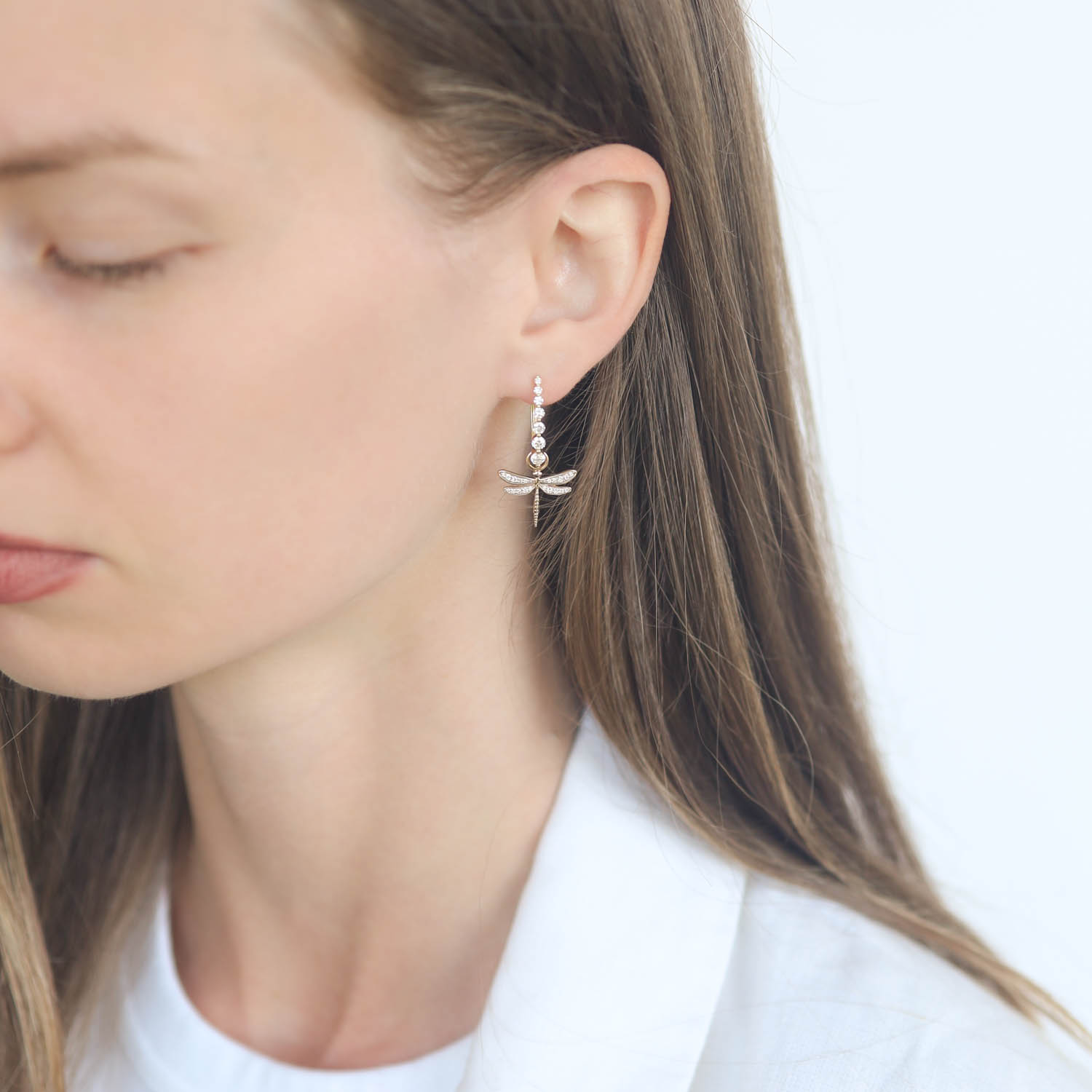 Three Stories Jewelry: SINGLE Small Dragonfly Charm, Diamonds, 14k yellow gold