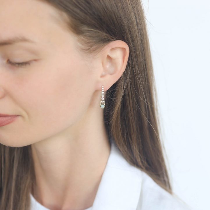 Three Stories Jewelry: SINGLE Beating Heart White Opal Charm, 14k yellow gold