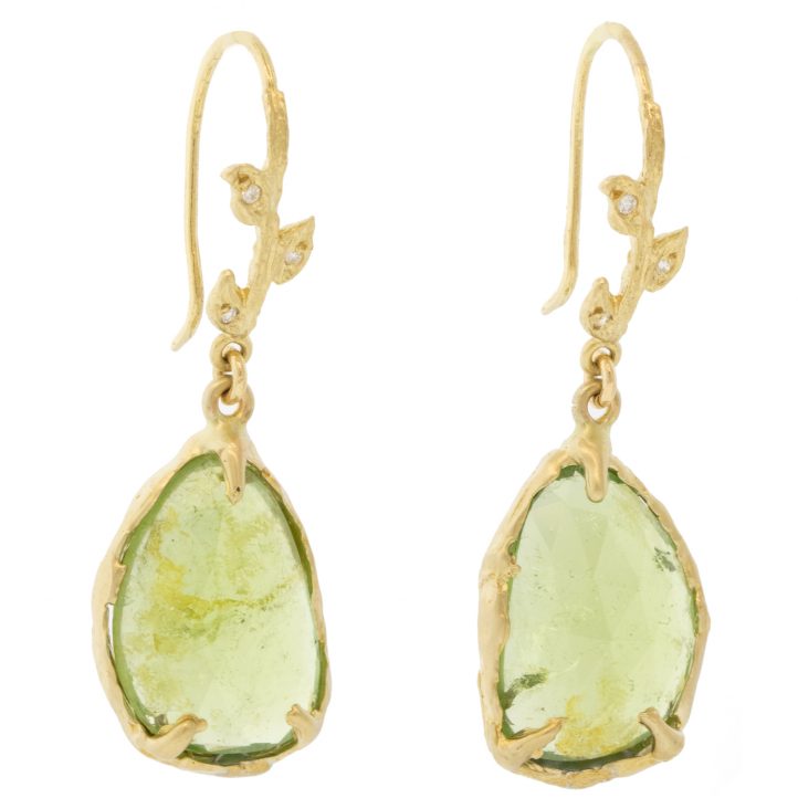 Victoria Cunningham Trunk Show: 11.8ct green tourmaline earrings, Measure 1 1/16" x 1/2" including earwire