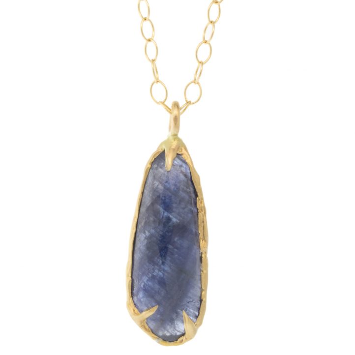 Victoria Cunningham Trunk Show:14k 4.3 ct blue sapphire (Pendant Only), Measures 1 3/16" x 3/8" including bail