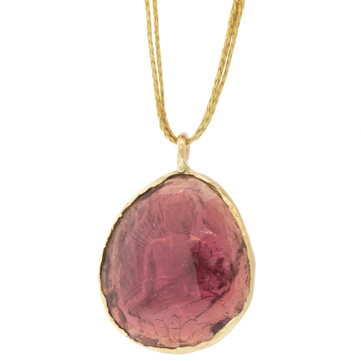Victoria Cunningham Trunk Show:14k 12.9CT Pink Tourmaline & Buddha back (Pendant Only), Measures 1 1/4" x 7/8" including bail