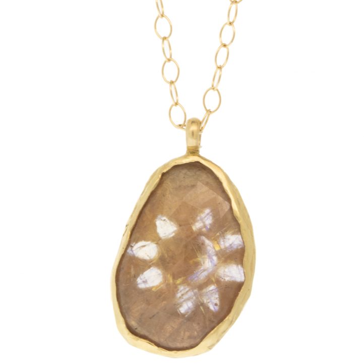 Victoria Cunningham Trunk Show:14k ,17ct Pink Sapphire + 14k sun/moon back (pendant only), Measures 1 1/16" x 5/8" including bail