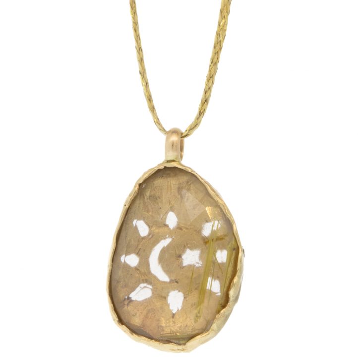 Victoria Cunningham Trunk Show:14k rose cut rutilated quartz + 14k sun/moon back (pendant only), Measures 1" x 5/8" including bail