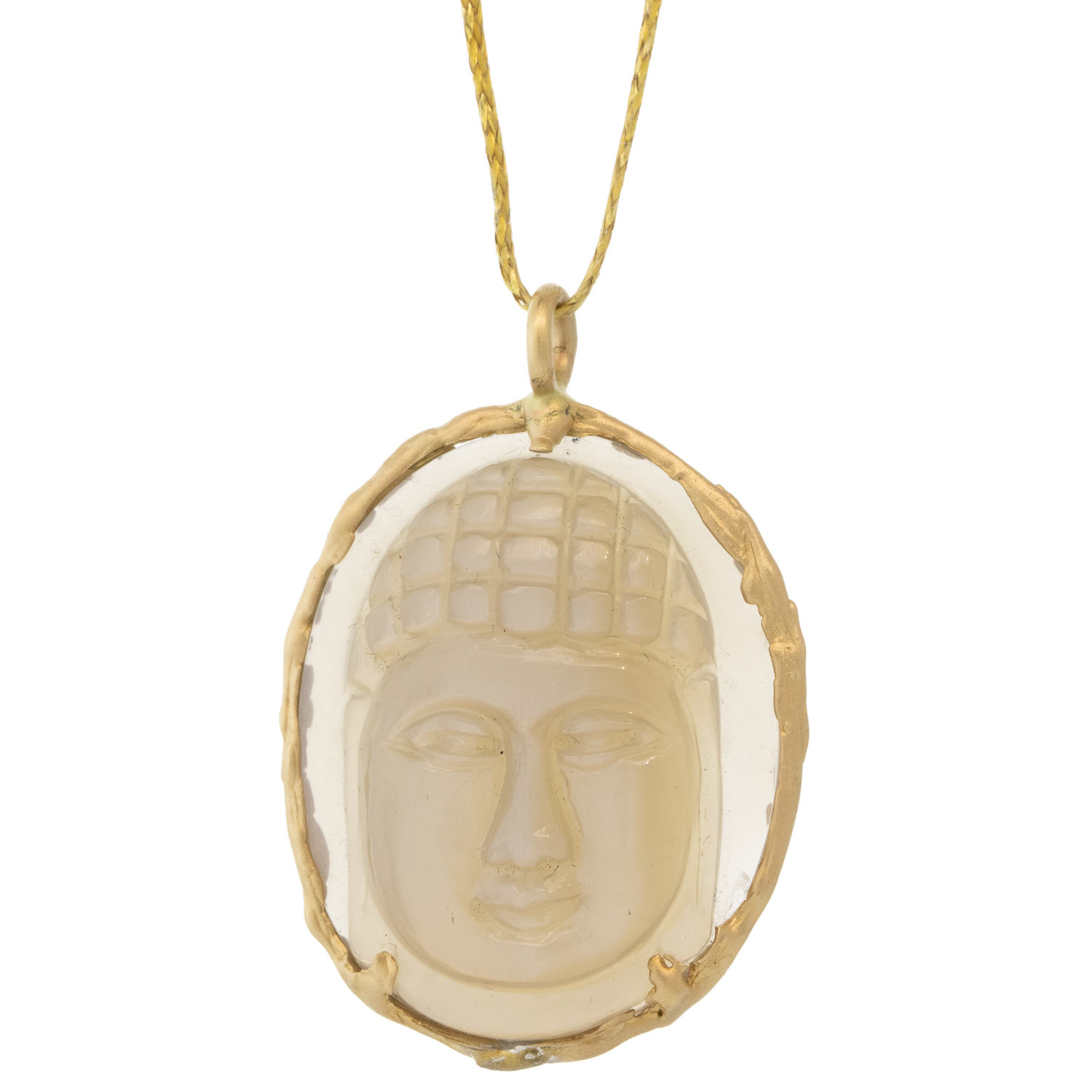 Victoria Cunningham Trunk Show:14k 25ct carved buddha moonstone (pendant only), Measures 1 7/16" x 1" including bail